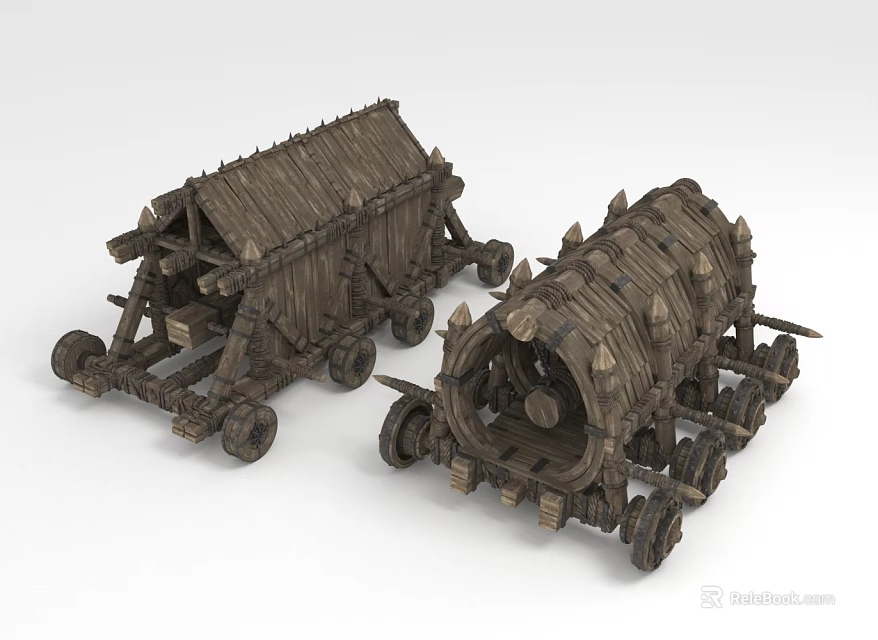 Ancient Wooden War Chariots Used In Battles With Spikes And Wheels As Weapons 3d model 