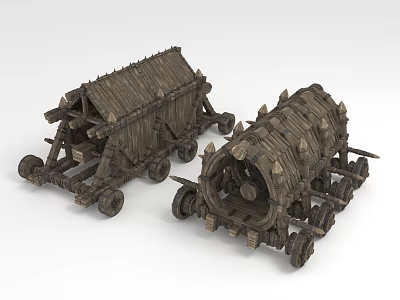 Ancient Wooden War Chariots Used In Battles With Spikes And Wheels As Weapons 3d model