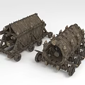 Ancient Wooden War Chariots Used In Battles With Spikes And Wheels As Weapons