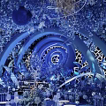 Luxurious Restaurant Interior With Blue Lighting Crystal Decor Circular Chandeliers Elephant Sculptures And Tiered Stage