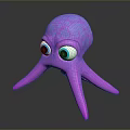Cute Purple Octopus With Large Blue Eyes And Patterned Body Eight Tentacles Shiny Surface