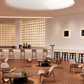 Modern Tea House Interior With Wooden Floors Bar Stools Round Tables And Green Plants