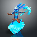 Blue Rabbit Game Character In Armor With Ice Magic And Crystal Platform