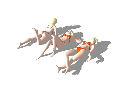 Three Women Lying In Bikinis Relaxing On White Background 3d model