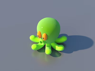 Cute Green Octopus Toy with Orange Eyes on Gray Background 3d model