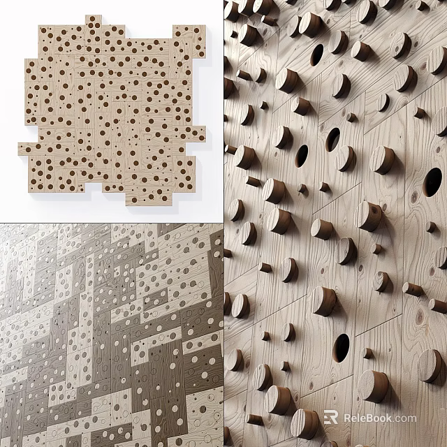 Modern Wooden Wall Decor With Geometric Shapes Hole Patterns And Panel Designs 3d model 