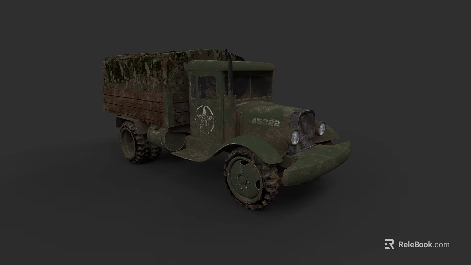 Vintage Green Military Truck With Canvas Cargo Bed And Off Road Tires 3d model 