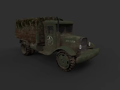 Vintage Green Military Truck With Canvas Cargo Bed And Off Road Tires 3d model
