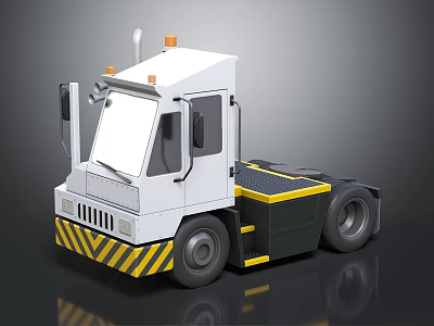 White Industrial Towing Truck with Yellow Black Stripes and Orange Warning Lights 3d model