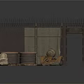 Modern Construction Site With Barbed Wire Fence Rolled Materials And Wooden Planks