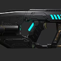 Futuristic Sci Fi Handgun Weapon With Black Body Blue Glowing Accents And Mechanical Design