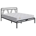Double Bed with Black Metal Frame Simple Design and White Diamond Stitched Mattress