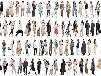 Diverse Group of People in Various Poses Wearing Different Stylish Outfits 3d model