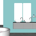 Modern Luxury Bathroom Vanity with Double Basins LED Mirrors and Teal Wall