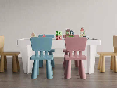 Kids Table With Colorful Chairs And Building Blocks For Indoor Play Area 3d model