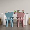 Kids Table With Colorful Chairs And Building Blocks For Indoor Play Area
