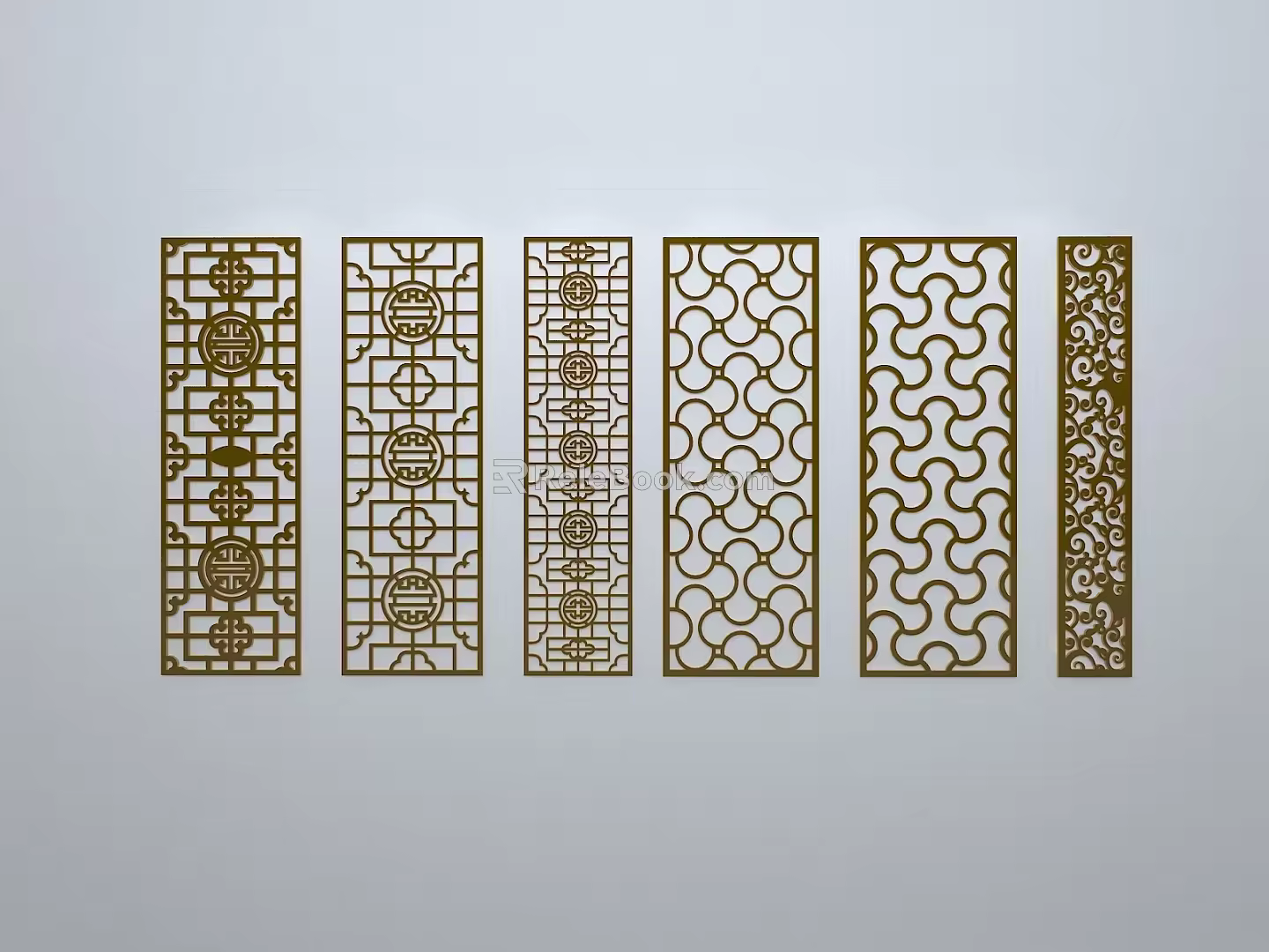 Chinese-style window grilles silhouette pane window sill border openwork window 3d model