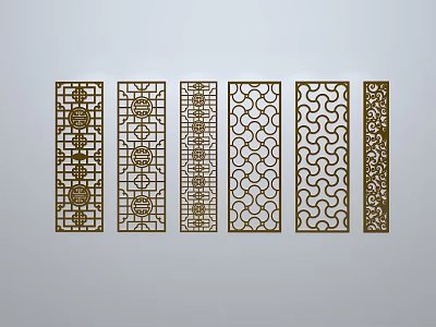 Chinese-style window grilles silhouette pane window sill border openwork window 3d model