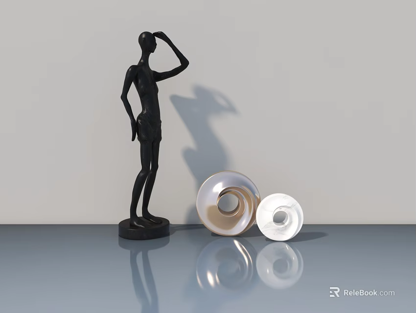 Modern Flush Door Hardware With Decorative Statue And Circular Components 3d model