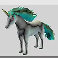 White Unicorn 3D Model With Green Turquoise Mane Tail Golden Horn And Red Eyes