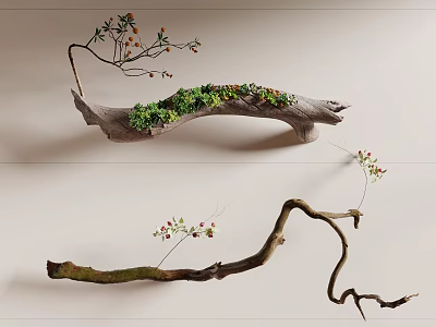 Natural Style Decorative Ornament Arrangement With Curved Branches Green Plants And Small Berries 3d model