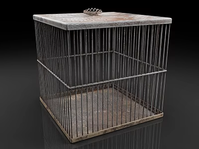 Square Metal Cage With Iron Bars And Lock On Top Rustic Design 3d model