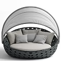 Modern Outdoor Sofa With White Canopy Black Perforated Design And White Cushions