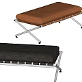 Modern Style Sofa Bench With Metal Frame And Brown Gray Cushions 3d model
