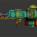 Cartoon Style Green Mechanical Vehicle Featuring Red Haired Character And Yellow Dome