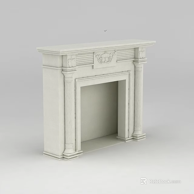 Classical White Fireplace With Carved Details And Decorative Columns Design 3d model