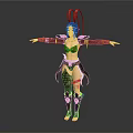 Fantasy Female Character With Creature Themed Headdress And Armored Outfit In Outstretched Pose