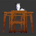 Wooden Dining Table Set With Marble Top And Decorative Vase 3d model
