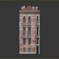 Classic Pink Multi Story Building With Red Roof Arched Windows And Ornate Balconies