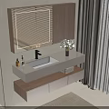 Modern Bathroom Vanity Set With Illuminated Mirror Wooden Cabinets White Sink And Flower Vase