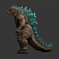 Godzilla Creature Character With Brown Textured Body And Blue Glowing Dorsal Spikes