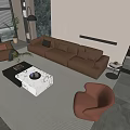 Modern Living Room Interior With Beige Sofa Marble Coffee Table And Brown Accent Chair