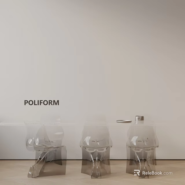 Modern POLIFORM Dining Table Set With Transparent Chairs And Minimalist Design 3d model