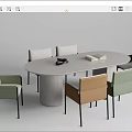 Modern Oval Dining Table Set With Multi Colored Upholstered Chairs 3d model
