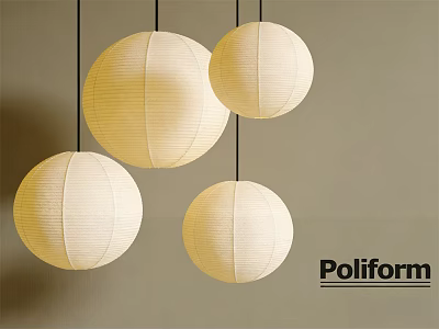 Stylish Cream Colored Paper Round Pendant Lights by Poliform Hanging in Modern Interior 3d model