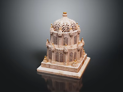 Intricately Carved Multi Layered Stone Building with Dome and Golden Decorations 3d model