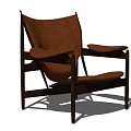 Stylish Modern Leisure Chair With Brown Leather Upholstery And Wooden Frame Armrests