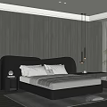 Modern Bedroom Interior Design With Dark Panel Walls Black Headboard White Bedding And Pendant Lights