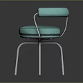 Stylish Turquoise Upholstered Chair With Curved Armrests Round Seat And Metal Frame