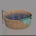 Swing Door Design With Wooden Bathtub Filled Rose Petals And Green Cloth