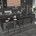 Modern Dining Table Set With Chairs And Marble Top In Kitchen Interior 3d model