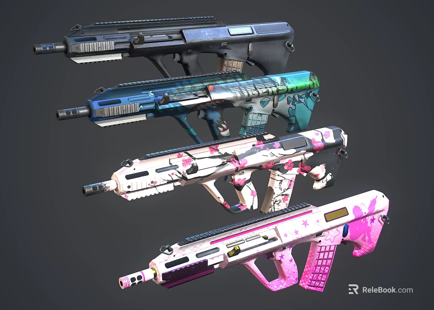 Modern Stylish Firearms Collection Featuring Different Colors And Unique Designs 3d model 