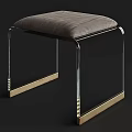 Modern Upholstered Stool With Sleek Chrome Frame And Gray Padded Seat Gold Accents