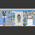 Kids Room Hinged Door With Blue Wall Decor Bookshelf Storage Cabinet And Wooden Floor