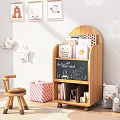 Kids Wooden Bookshelf With Chalkboard Panel Books Toys Storage Box Star Decor And Wall Art