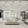 Modern Open Spacious Bright Store With White Display Shelves And Sofas 3d model